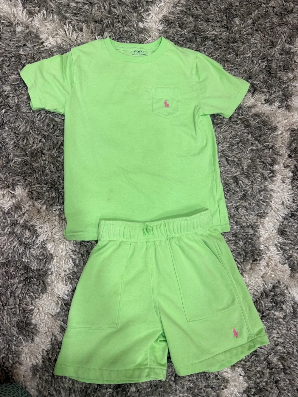 Ralph Lauren Neon Green Pocket Tee & Shorts Set